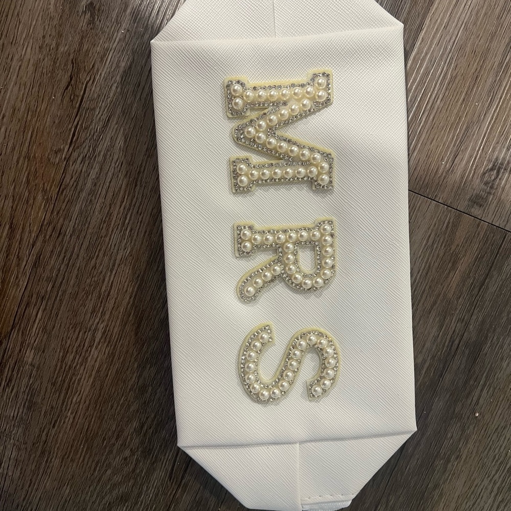 White 'MRS' Clutch with Pearl Accents